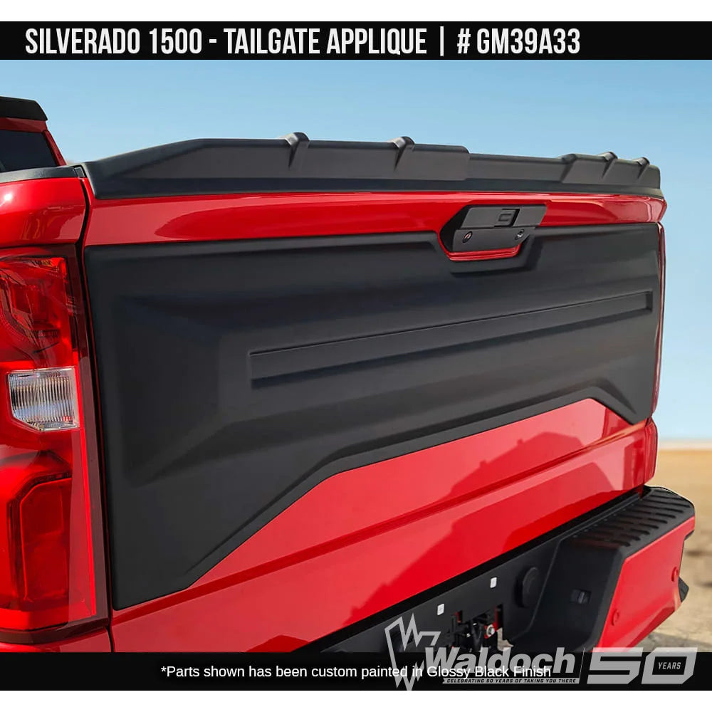 2019-2024 Chevrolet Silverado 1500 Tailgate Appliqué (except MultiFlex versions) Painted  Satin Black Install Ready