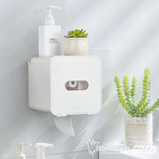 JOMOLA Pet Proof Toilet Paper Holder Adhesive Roll Toilet Paper Dispenser with Phone Shelf Wall Mounted Toilet Tissue Holder White (CABANA)