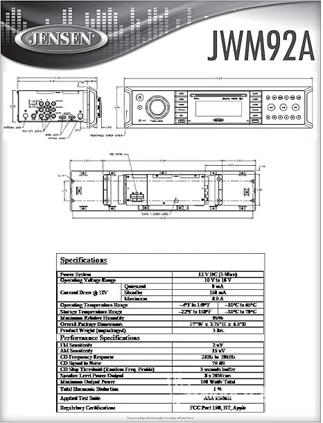 JENSEN WALLMOUNT STEREO/RECEIVER