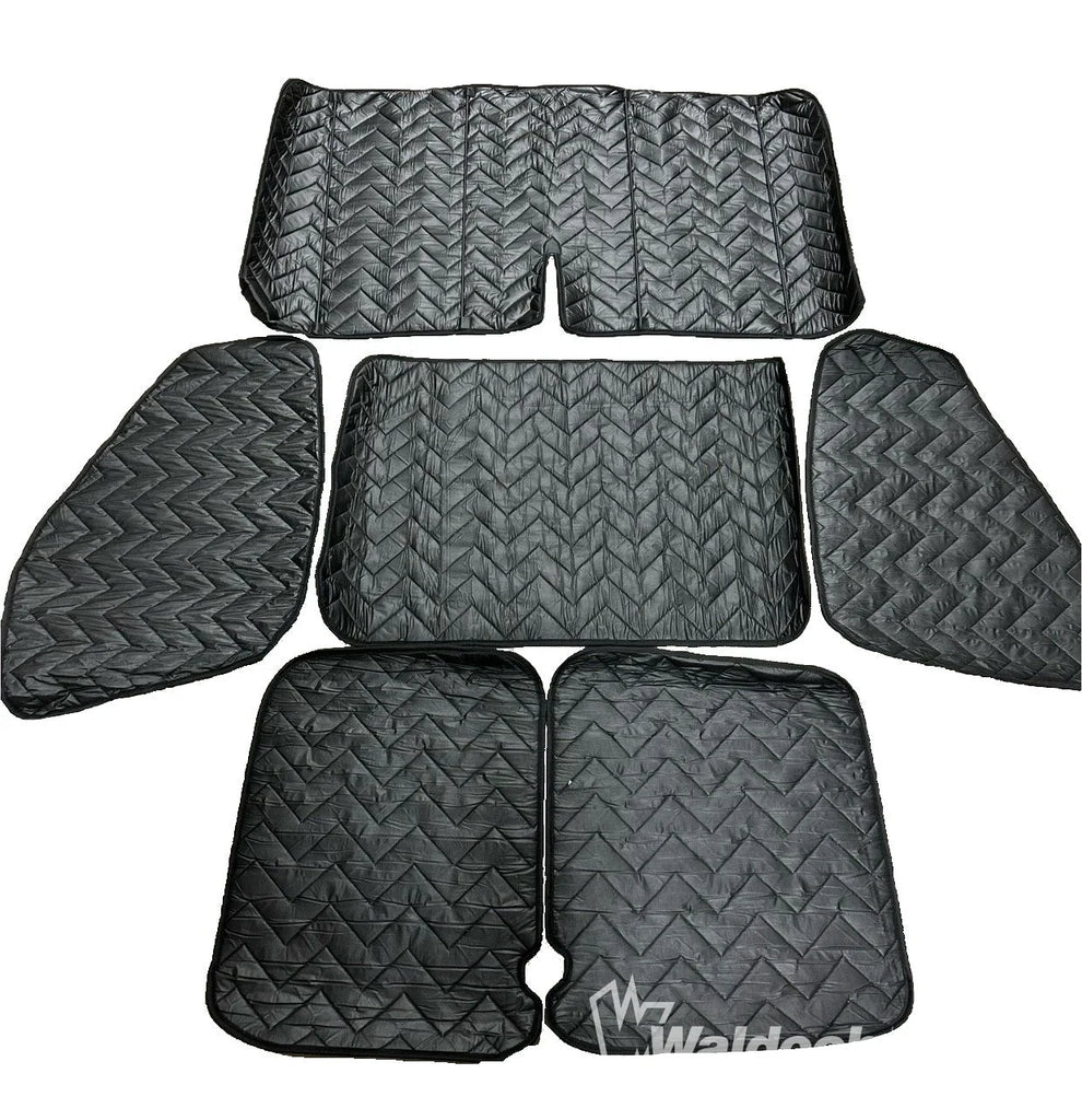 FORD TRANSIT - BLACKOUT WINDOW COVERINGS WINDSHEILD, DRIVER & PASSENGER, SLIDING DOOR AND DRIVER AND PASSENGER REAR DDORS - BLACK IN COLOR