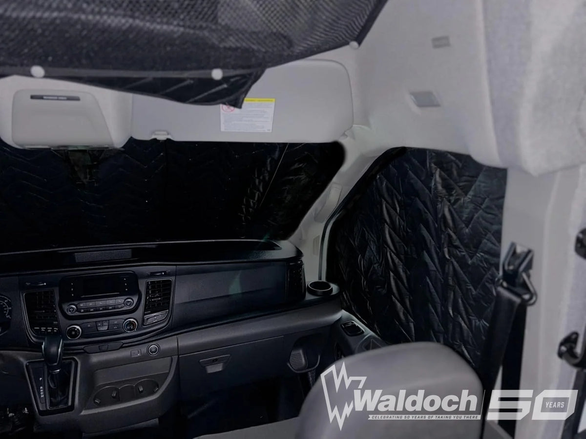 FORD TRANSIT - BLACKOUT WINDOW COVERINGS WINDSHEILD, DRIVER & PASSENGER, SLIDING DOOR AND DRIVER AND PASSENGER REAR DDORS - BLACK IN COLOR