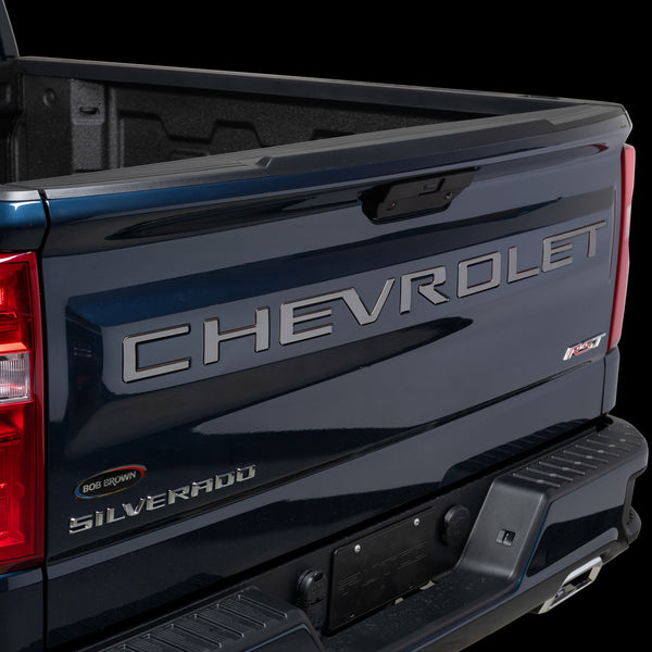 Chevrolet Letters-Chevrolet Silverado LD - Black Platinum Tailgate Letters "CHEVROLET" - STAMPED VERSION Chevrolet Letters-Chevrolet Silverado 2500/3500 - Black Platinum Tailgate Letters "CHEVROLET" - STAMPED VERSION