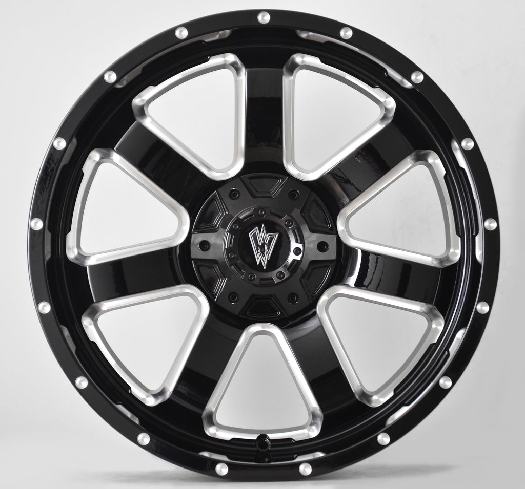 REBEL 20X9 GLOSSY BLACK AND MILLED SIDE SPOKE - 12 OFFSET 8X170 125.5CB