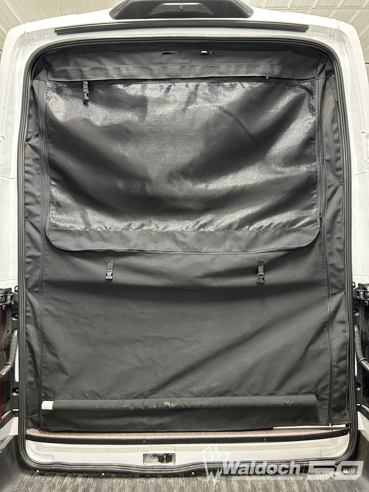 FULL SIDE DOOR WEATHER AND BUG SHIELD FOR FORD TRANSIT VANS WITH ADJUSTABLE ZIPPER OPENINGS