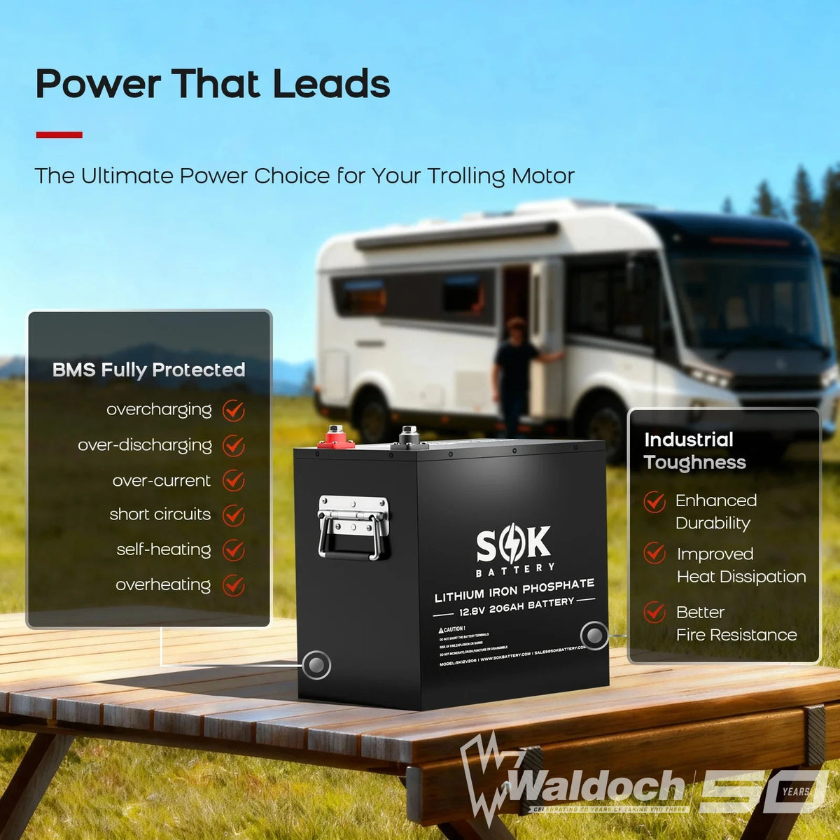 12V 206AH, METAL BOX, WITH BLUETOOTH, HEATER PAD - DRY AND WET USE - SK12V206H