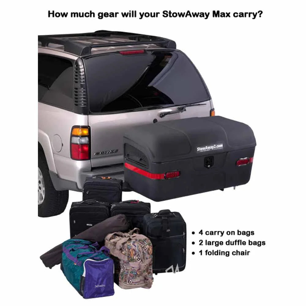 STOWAWAY MAX DUAL HITCH CARGO BOX (BLACK) ST 024.3 TRAVEL 2" HITCH - 51" L X 23" W X 26" H Best Luggage Carrier for Minivan SUV Mini Van