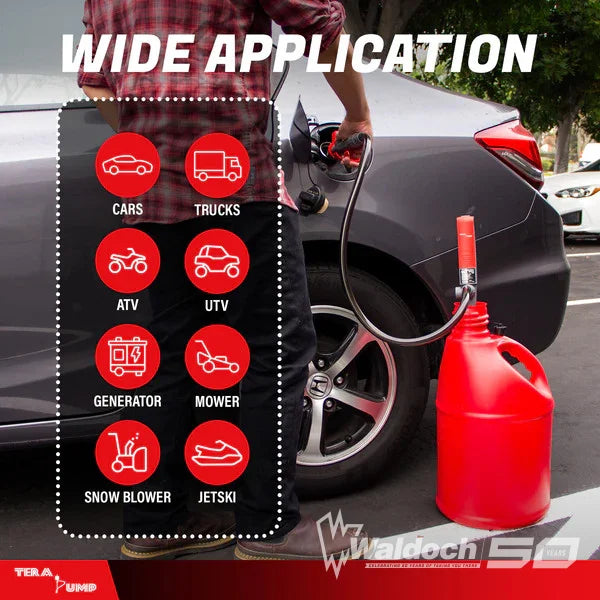 TERA PUMP TREP01-T Multipurpose Battery Powered Fuel Pump with Quick Stop Nozzle for Diesel, DEF, Kerosene - Gas Liquid Transfer Pump with Telescopic Suction (2.4 GPM, 360 Swivel Nozzle) - TREP01-T