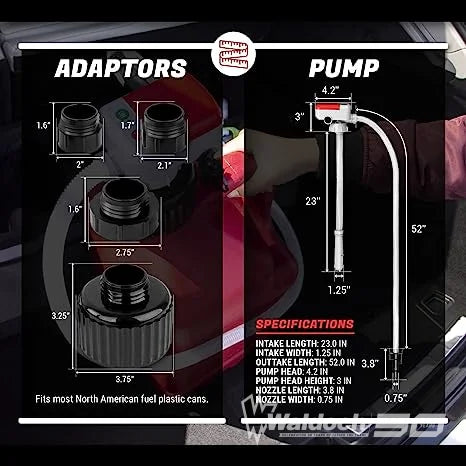 TERA PUMP TRFA01-XL Racing Fuel Transfer Pump, various Gas Can Fittings, Racing Fuel Cell Jug Adapter & Advanced Auto-Stop Sensor & Flexible Intake/Discharge Hose (2.4-GPM)