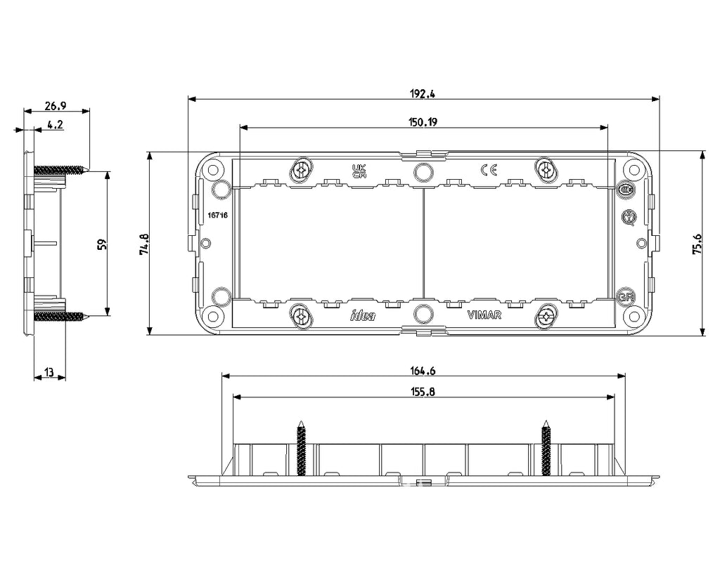 VIMAR MOUNTING FRAME 6-MODULE (GRAY)