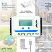 EPEVER Solar Charge Controller with USB Ports Output 12V/24V PWM Solar Panel Battery Charging Regulator LCD Display for Solar System (30A, )