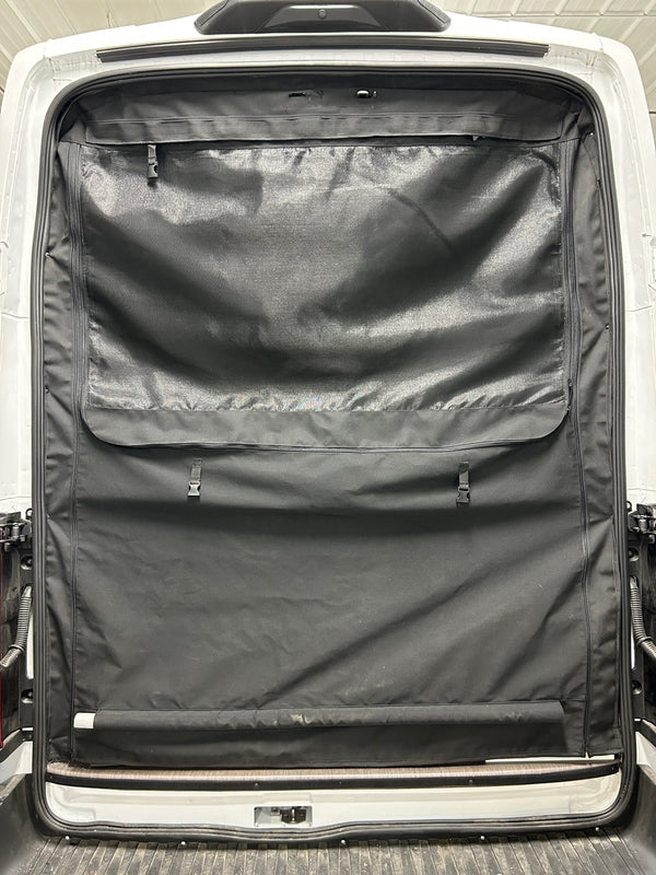 FULL REAR DOORS WEATHER AND BUG SHIELD FOR FORD TRANSIT VANS WITH ADJUSTABLE ZIPPER OPENINGS
