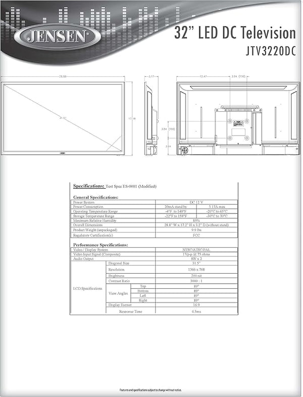 32" JENSEN LED DC TV