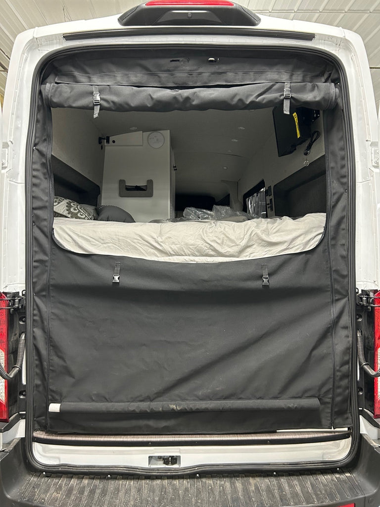 FULL REAR DOORS WEATHER AND BUG SHIELD FOR MERCEDES SPRINTER VANS WITH ADJUSTABLE ZIPPER OPENINGS