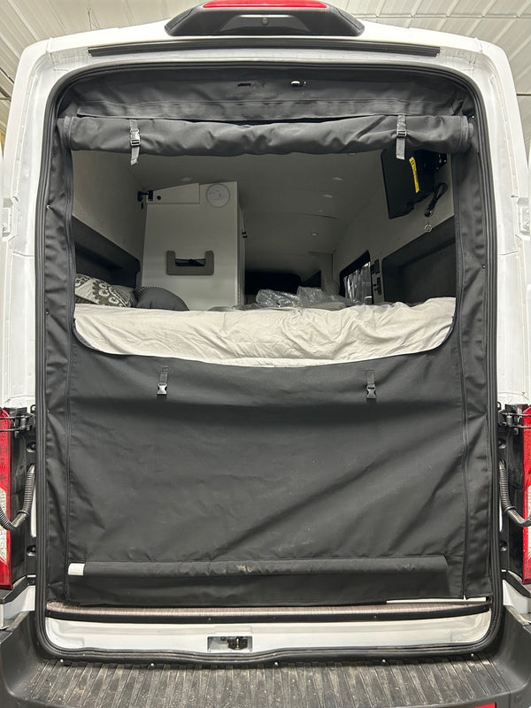 FULL REAR DOORS WEATHER AND BUG SHIELD FOR MERCEDES SPRINTER VANS WITH ADJUSTABLE ZIPPER OPENINGS