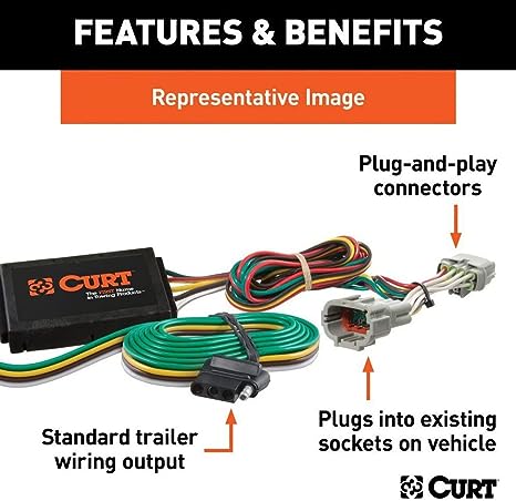 Curt T-Connector Vehicle Wiring Harness with 4-Pole Flat Trailer Connector