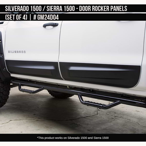 2014-2018 Chevrolet Silverado 1500 Door Rocker Panel Set Crew Cab Painted  Satin Black Install Ready