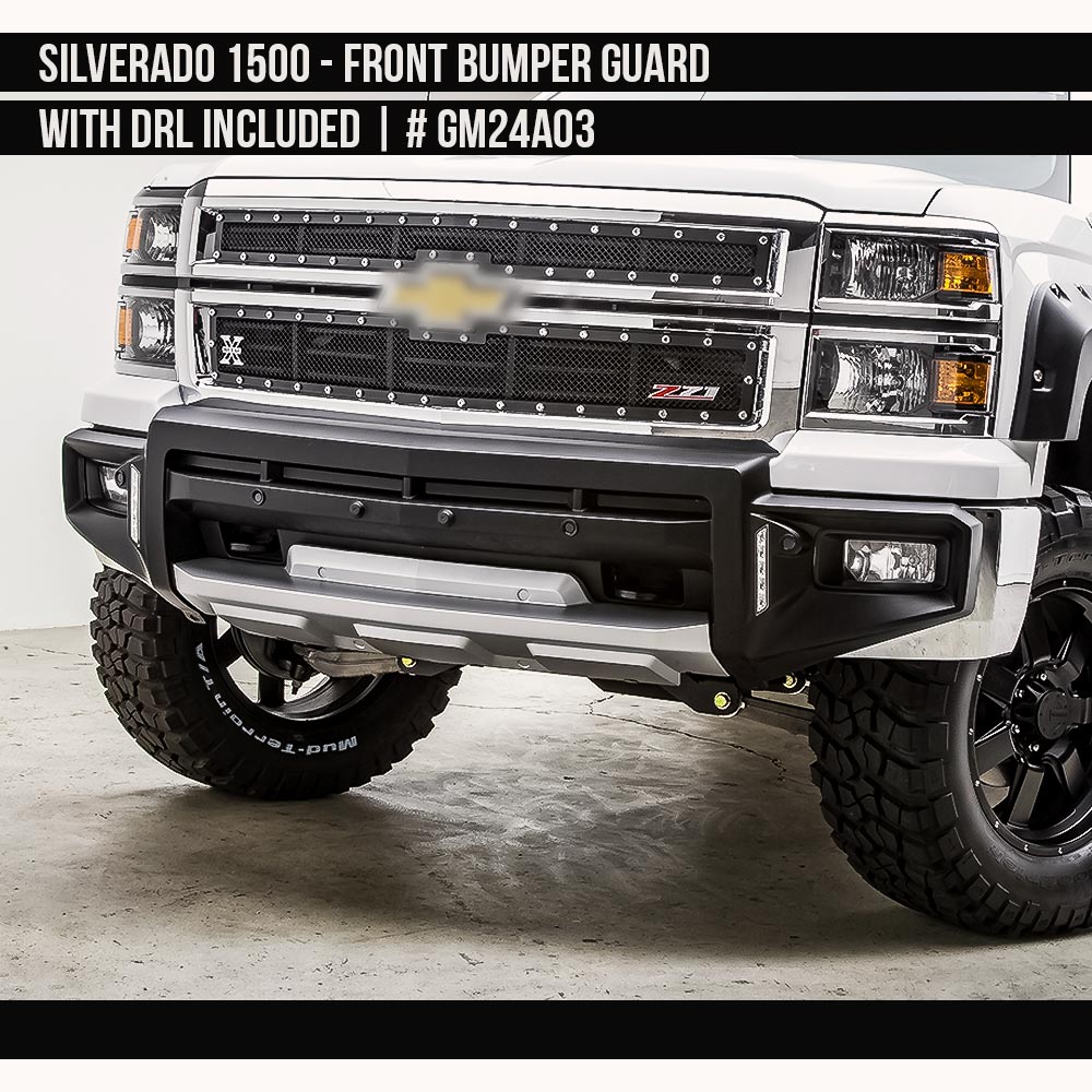 2014-2015 Chevrolet Silverado 1500 Front Bumper Guard with DRL included  Painted  Satin Black and Satin Silver Install Ready