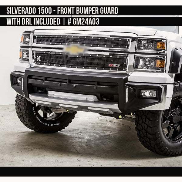 2014-2015 Chevrolet Silverado 1500 Front Bumper Guard with DRL included  Painted  Satin Black and Satin Silver Install Ready