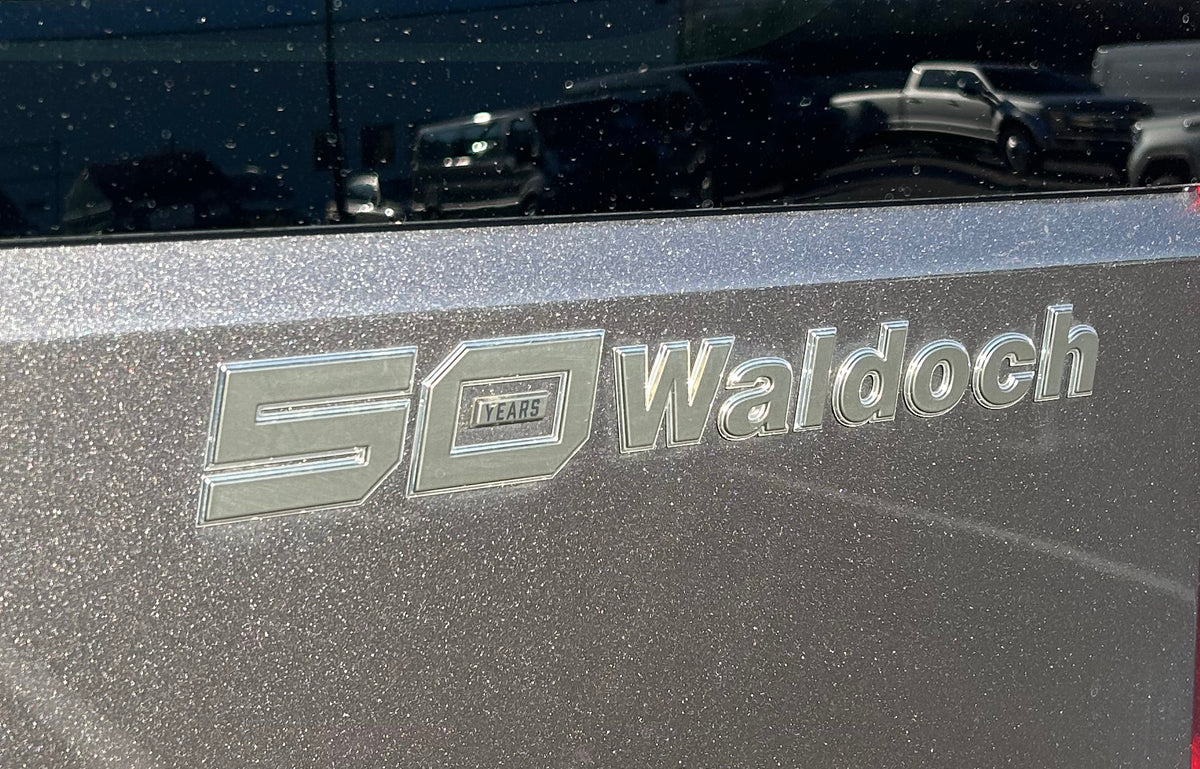 1.82" X 14" 50 YEARS WALDOCH SL24 LOGO 3D CHROME / TITANIUM / SATIN CLEARCOAT