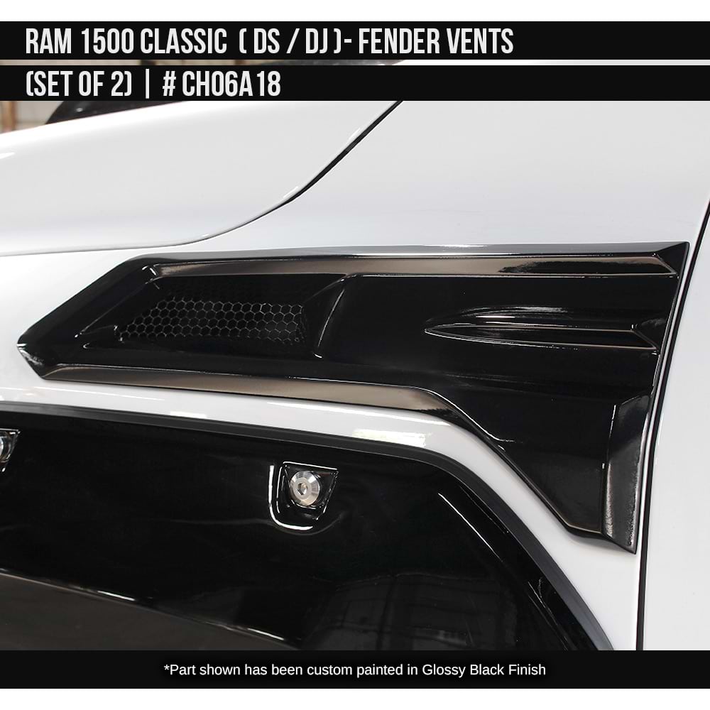 2010-2023 Dodge RAM Classic 1500 Fender Vent Set  Painted  Satin Black Install Ready