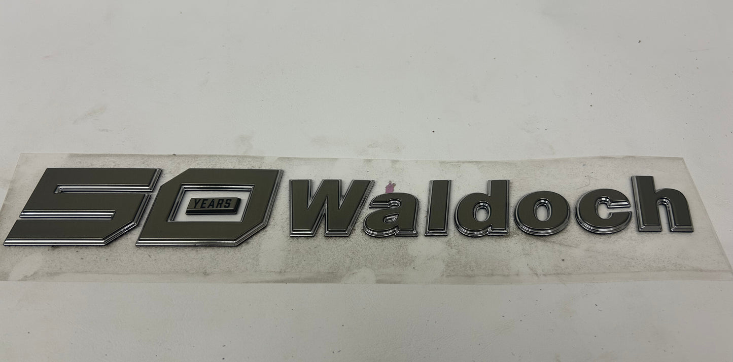 1.82" X 14" 50 YEARS WALDOCH SL24 LOGO 3D CHROME / TITANIUM / SATIN CLEARCOAT