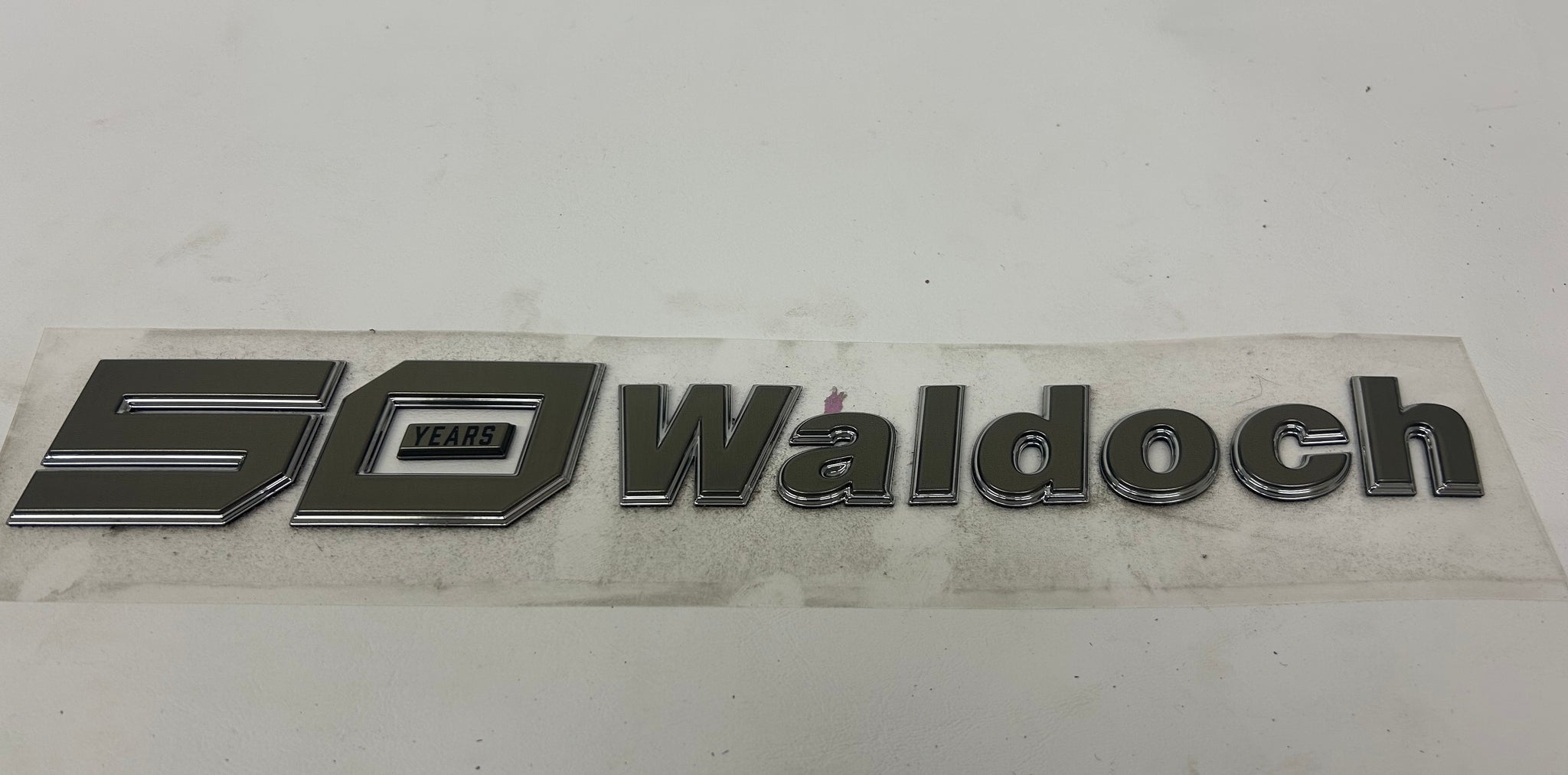 1.82" X 14" 50 YEARS WALDOCH SL24 LOGO 3D CHROME / TITANIUM / SATIN CLEARCOAT