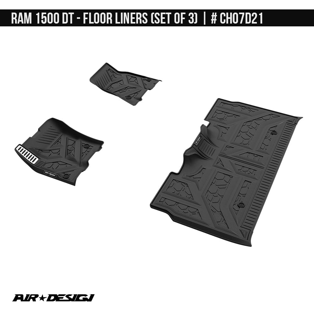 2010-2023 Dodge RAM 1500 DT  Floor Liner Set (Front and Rear Row) Double Cab Soft Touch Texture  Black
