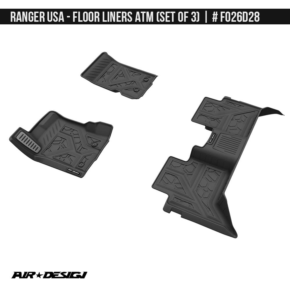 2019-2023 Ford Ranger USA Floor Liner Set (Front and Rear Row)  Soft Touch Texture  Black