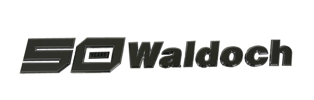 1.82" X 14" 50 YEARS WALDOCH SL24 LOGO 3D CHROME / TITANIUM / SATIN CLEARCOAT
