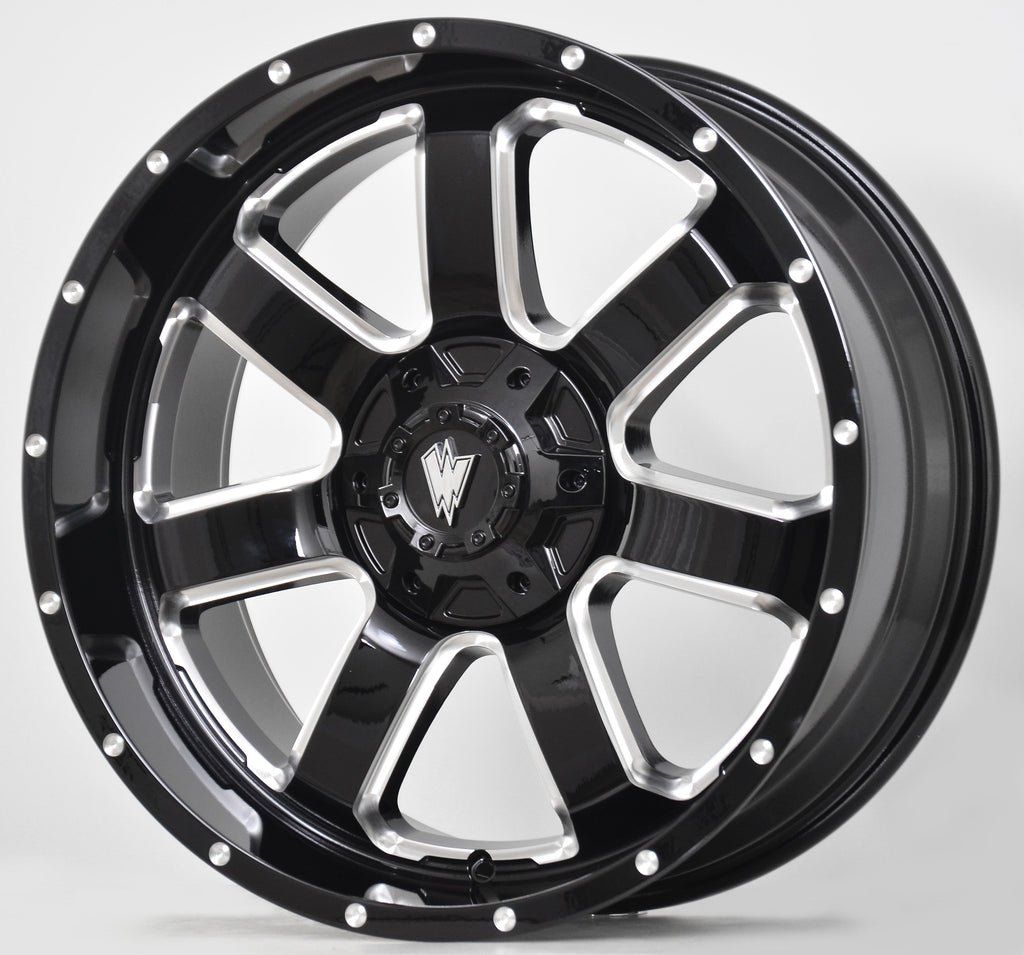 REBEL 20X9  GLOSSY BLACK AND MILLED SIDE SPOKE - 0  OFFSET 8X165.1  122.5CB