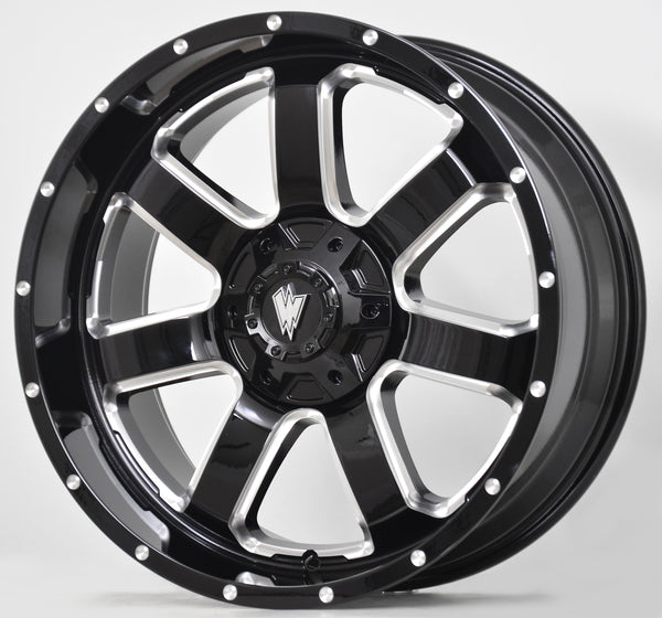 REBEL 20X9  GLOSSY BLACK AND MILLED SIDE SPOKE - 0  OFFSET 8X165.1  122.5CB