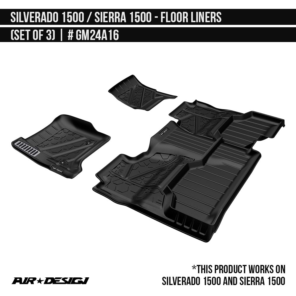 2014-2018 Chevrolet Silverado 1500 Floor Liner Set (Front and Rear Row) Crew Cab Soft Touch Texture  Black
