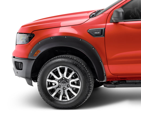 Pocket Style® Fender Flares; 2 pc.; Front Tire Coverage 2 in.; Front Height 6.5 in.; Smooth Finish; Black