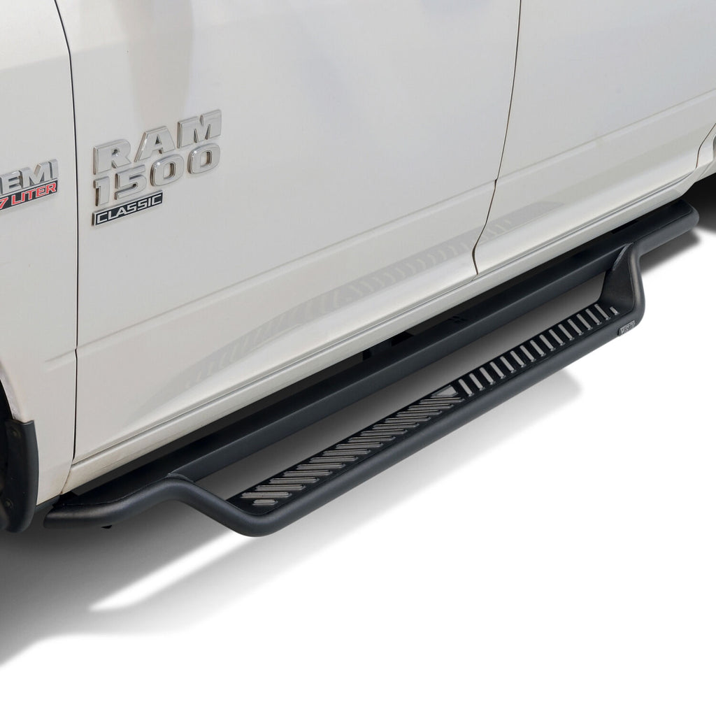 2009-2018 Ram 1500 Crew Cab; 2019-2024 Ram 1500 Classic Crew Cab; 2010-2024 Ram 2500/3500 Crew Cab (Excl. Cab Chassis W/Def Tank) Outlaw Drop Running Boards