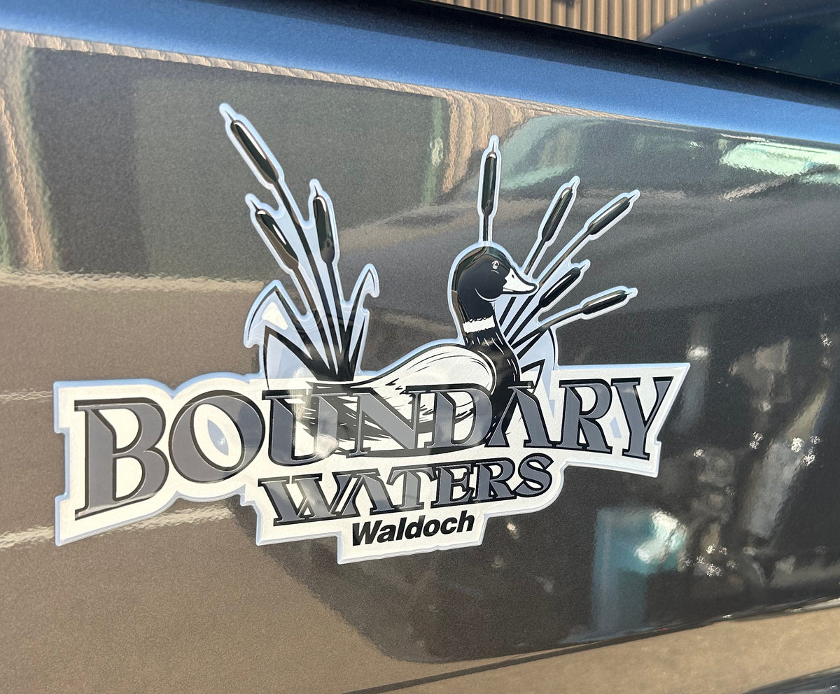 BOUNDARY WATERS WALDOCH CC NAME 6.58" X 10.66" - CHROME / FOAM ADHESIVE / -688 LT GRAY / -58 SILVER / -55 BLACK