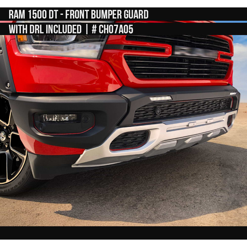 2019-2023 Dodge RAM 1500 Front Bumper Guard with DRL included  Painted  Satin Black and Satin Silver Install Ready
