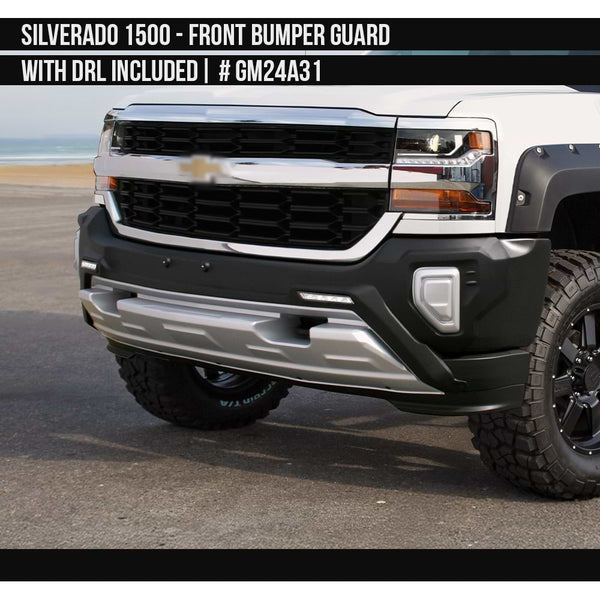 2016-2018 Chevrolet Silverado 1500 Front Bumper Guard with DRL included  Painted  Satin Black and Satin Silver Install Ready