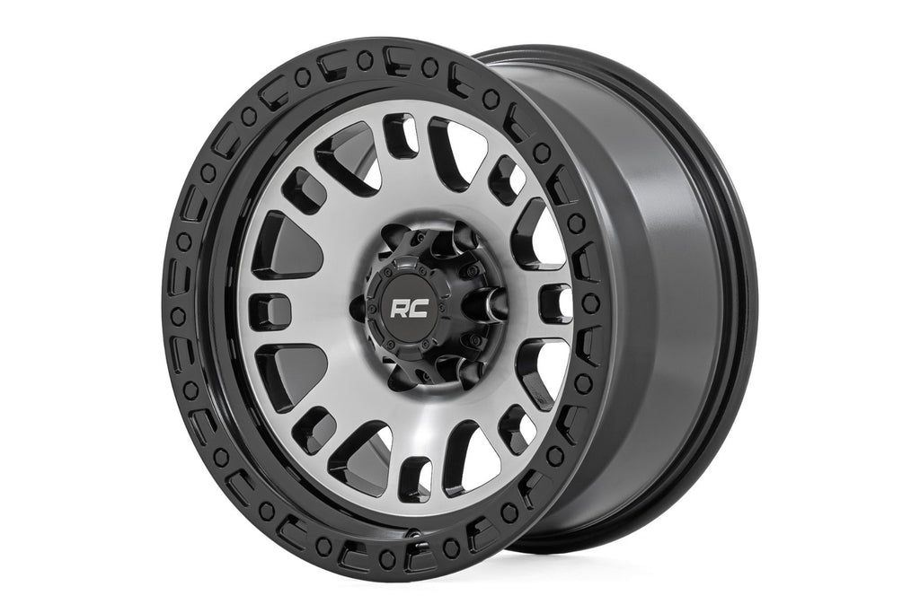 Rough Country 82 Series Wheel | One-Piece | Machined Semi Gloss Black | 18x9 | 6x5.5 | -12mm