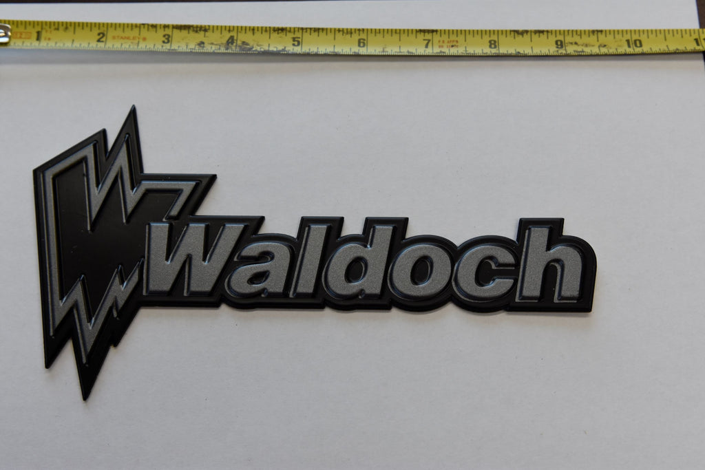 WALDOCH LOGO WITH W (SL24) BLACK BACKING WITH DARK GREY LETTERS 4.20" X 8"