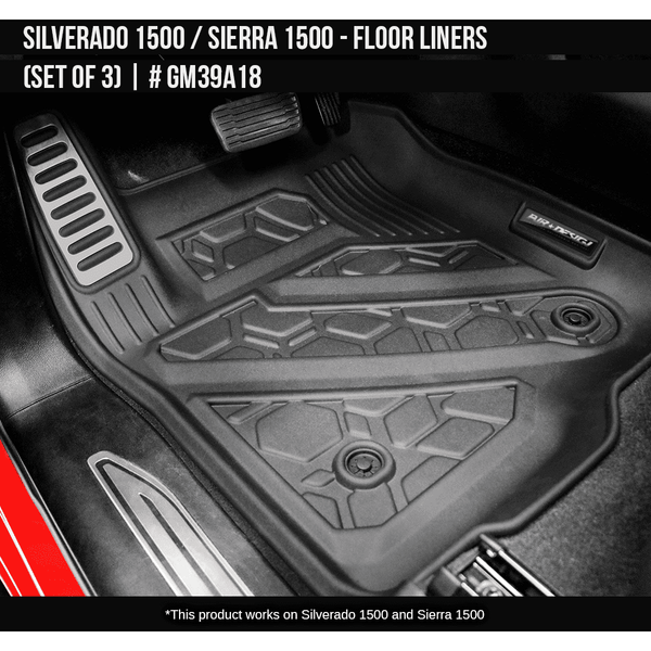 2019-2024 Chevrolet, GMC Silverado / Sierra 1500 Floor Liner Set (Front and Rear Row) Crew Cab Soft Touch Texture  Black