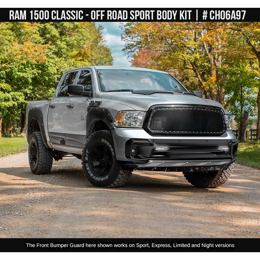 2010-2023 Dodge RAM Classic 1500 Off-Road Full Kit (for Sport, Express, Limited and Night versiones) Painted  Satin Black Install Ready