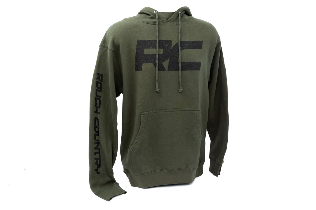 Rough Country Hoodie | RC Topographical Sleeve | Army Green | 2XL