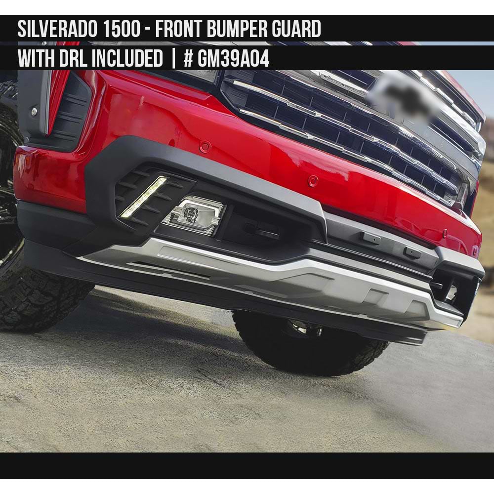 2019-2021 Chevrolet Silverado 1500 Front Bumper Guard with DRL included  Painted  Satin Black and Satin Silver Install Ready