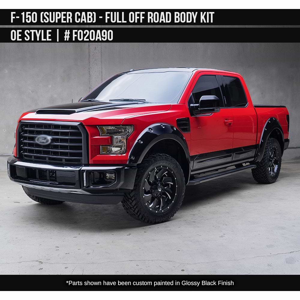2015-2017 Ford F-150 Off-Road Full Kit with OE Style FBG Supercab Painted  Satin Black Install Ready