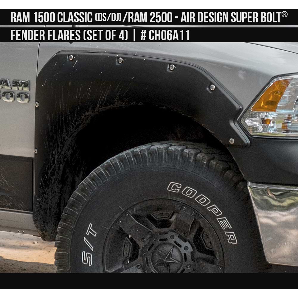 2010-2023 Dodge RAM Classic 1500 Super Bolt Fender Flare Set  Painted  Satin Black Install Ready