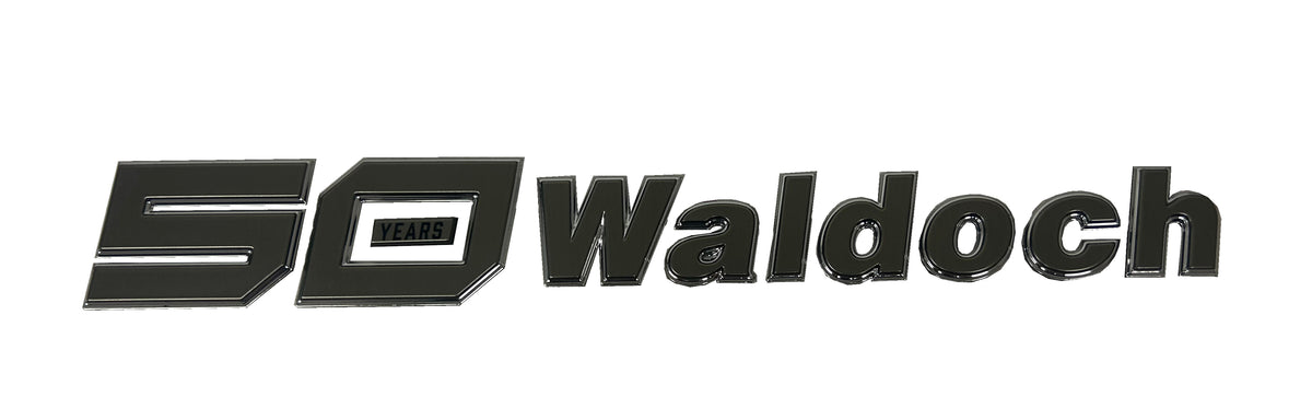 1.82" X 14" 50 YEARS WALDOCH SL24 LOGO 3D CHROME / TITANIUM / SATIN CLEARCOAT